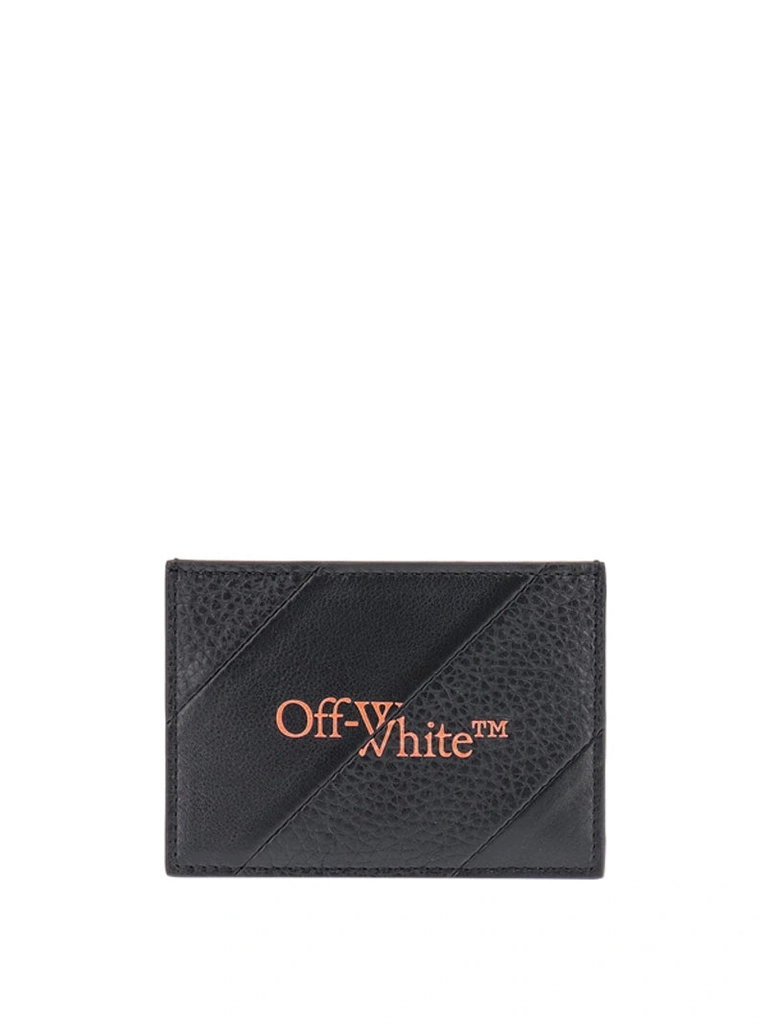 Off White Mens Intarsia Card Holder in Black Leather - One Size